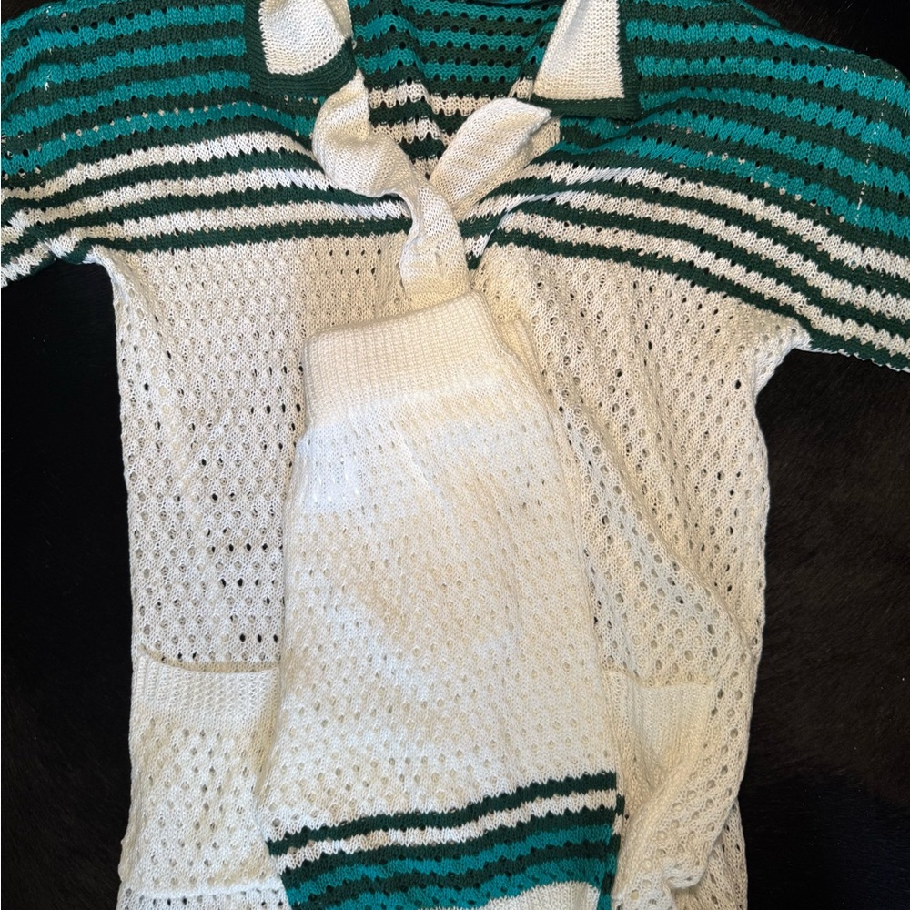 Green and White Striped Knit Set